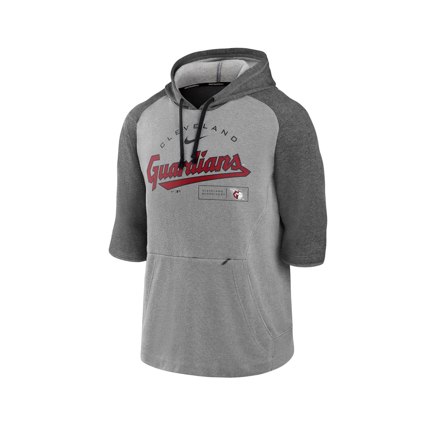 Men's Heather Charcoal, Heather Gray Cleveland Guardians Team Modern Arch 3/4 Sleeve Pullover Hoodie
