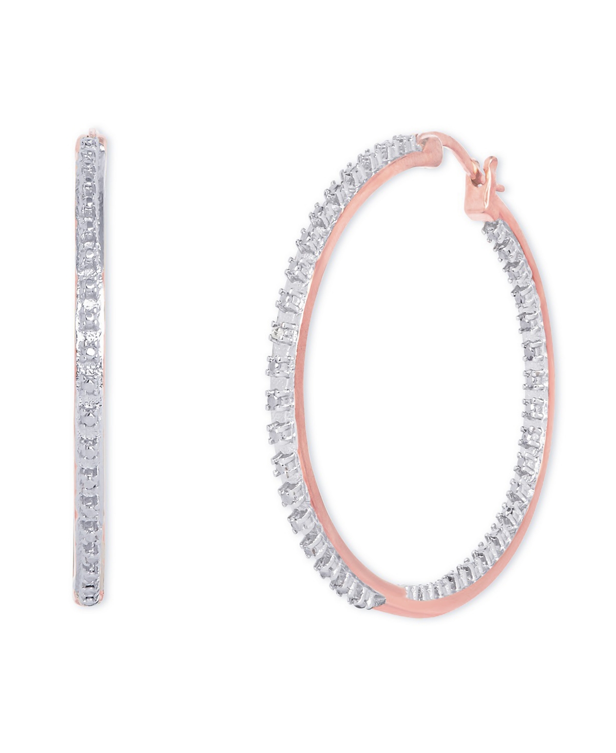 Diamond Accent Thin Hoop Earrings in Silver Plate orPlate - Rose Gold