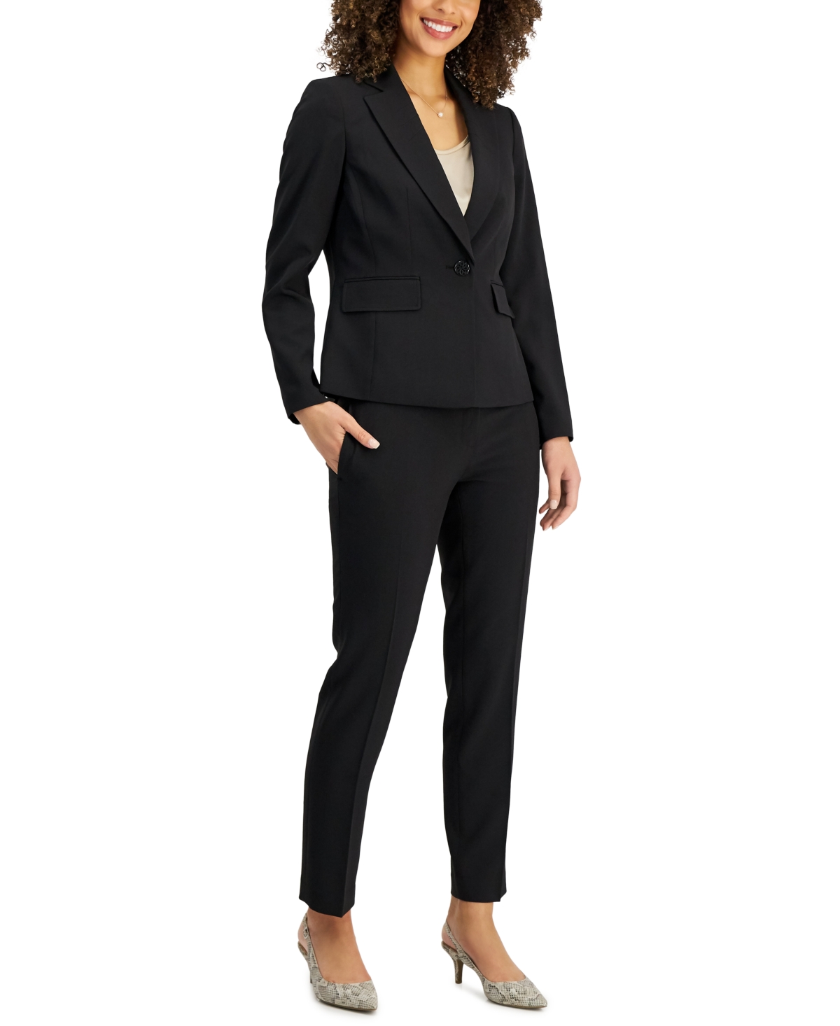 Le Suit Women's One-button Straight-leg Pantsuit, Regular And Petite ...