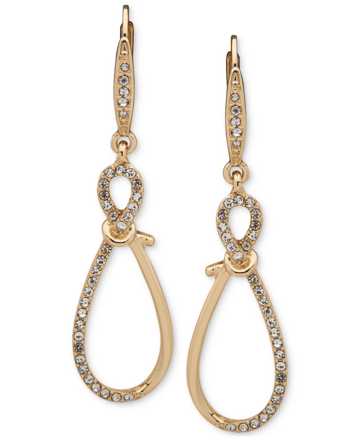 Gold-Tone Pave Knotted Drop Earrings - Crystal