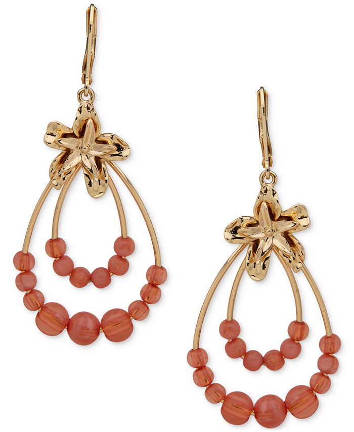 Anne Klein GoldTone Flower Beaded DoubleRow Drop Earrings Macy's