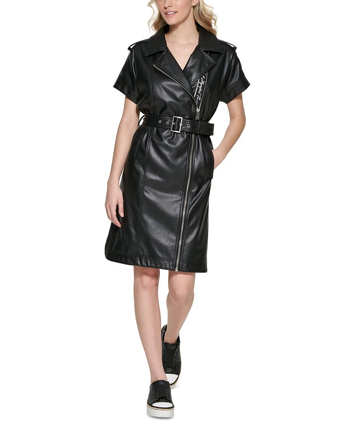 Investeren impliciet klei Karl Lagerfeld Paris Short Sleeve Faux-Leather Dress & Reviews - Dresses -  Women - Macy's