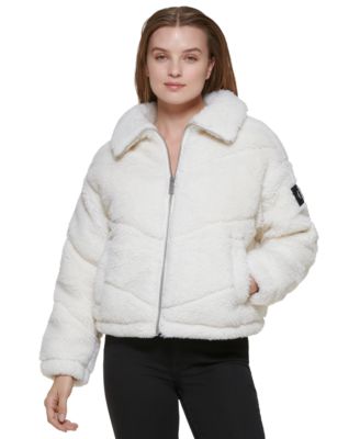 calvin klein faux sherpa combo puffer jacket