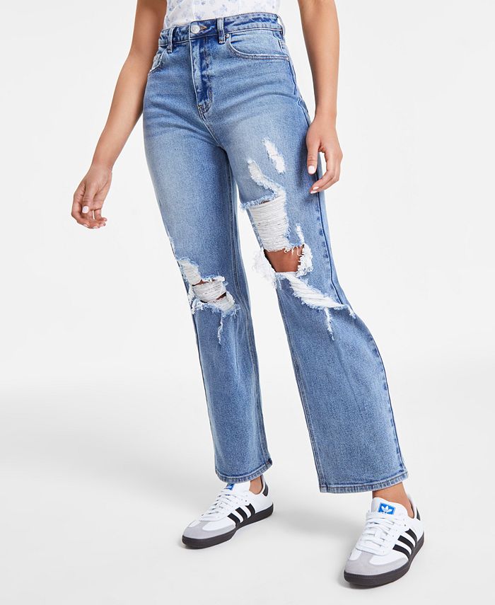 Madden Girl Juniors' Super High Rise Distressed 90s Wide Leg Jeans - Macy's