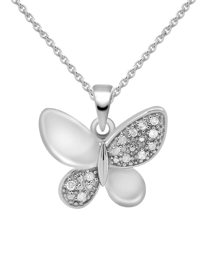 Macy's Diamond Butterfly 18" Pendant Necklace (1/10 ct. t.w.) in