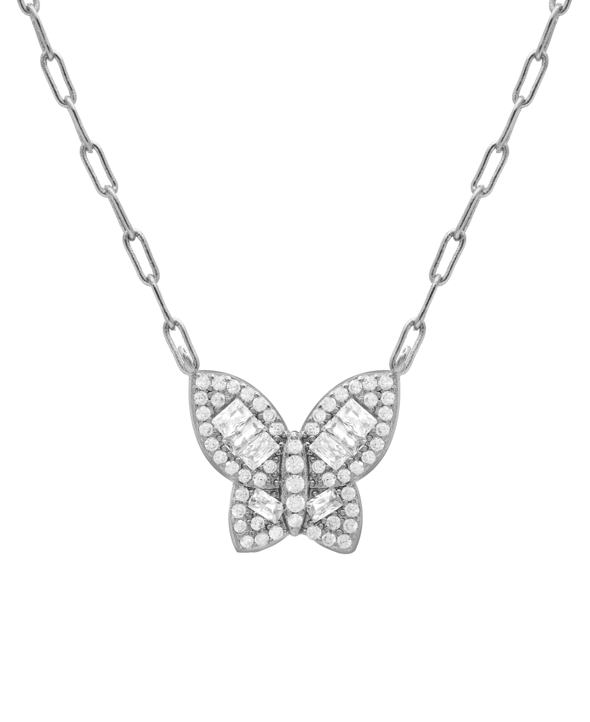 Cubic Zirconia Butterfly Necklace, Gold Plate 16+2" extender - Silver Plated