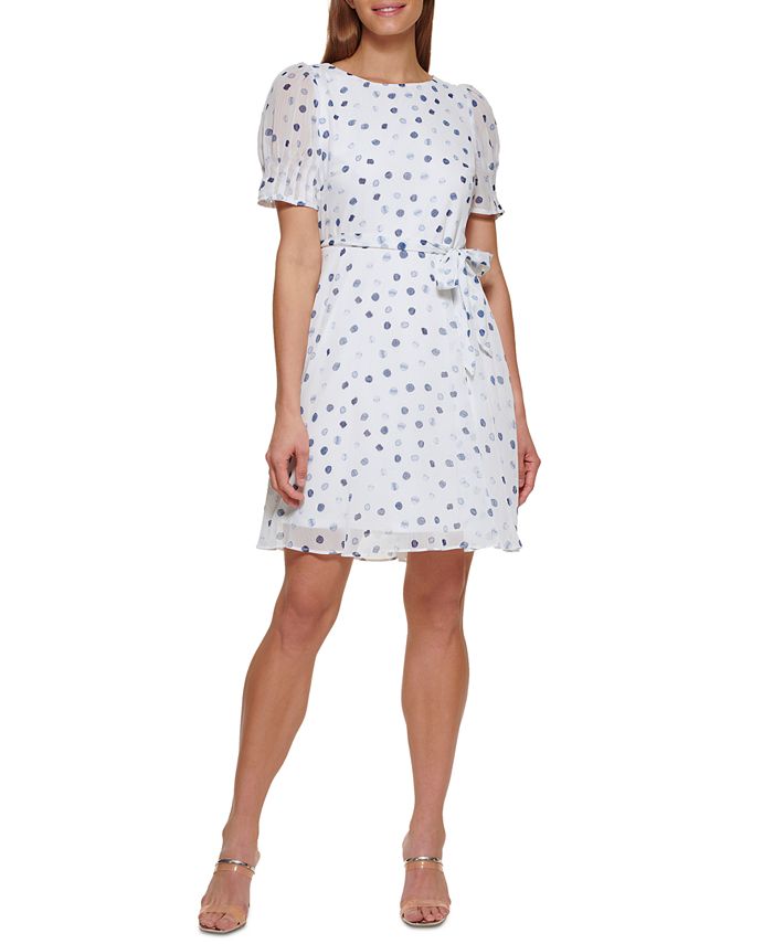 DKNY - Printed Puff-Sleeve Fit & Flare Dress