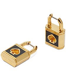 Gold-Tone Enamel Lock & Spade Hoop Earrings