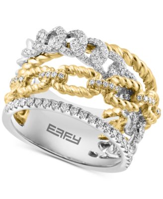 EFFY® Diamond & Rope Chain Openwork Statement Ring (5/8 ct. t.w.) in 14k  White and Yellow Gold