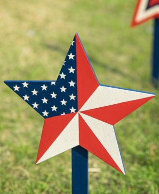 Wooden Patriotic Star Yard Stake, Set of 3