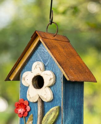 10.25" Retro Birdhouse with 3D Flowers