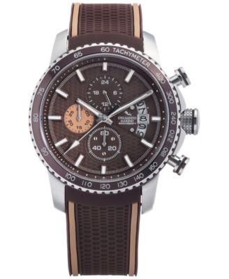 Strumento Marino - Men's Chronograph Freedom Brown Perforated Silicone Strap Watch 45mm