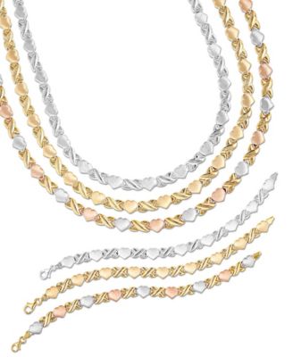 GIANI BERNINI TRI TONE HEARTS KISSES NECKLACE BRACELET COLLECTION IN 18K WHITE ROSE YELLOW GOLD PLATED STERLING SI