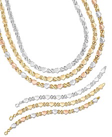 Tri-Tone Hearts and Kisses Necklace & Bracelet Collection in 18k White, Rose, & Yellow Gold-Plated Sterling Silver, Created for Macy's