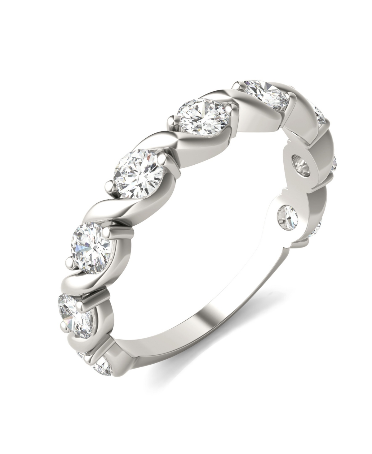 Moissanite Swirled Anniversary Band Ring (9/10 Carat Total Weight Diamond Equivalent) in 14K- White Gold