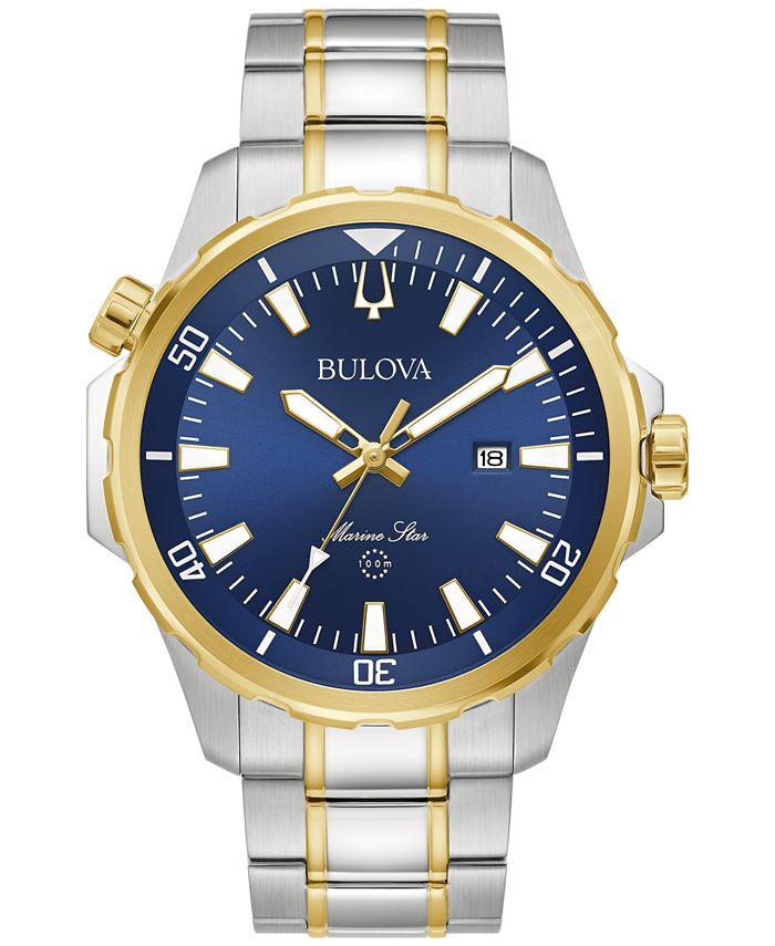 Bulova men's two tone bracelet with blue dial cheap