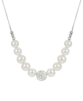 2-Pc. Set Cultured Freshwater Pearl (6-8mm) & Crystal Statement Necklace & Drop Earrings in Sterling Silver