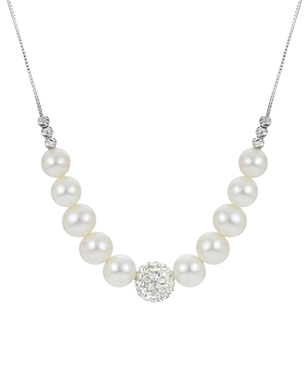 2-Pc. Set Cultured Freshwater Pearl (6-8mm) & Crystal Statement Necklace & Drop Earrings in Sterling- Silver