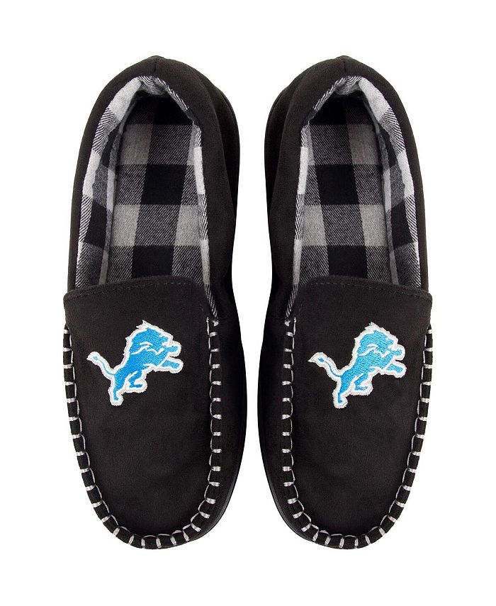 FOCO Men's Detroit Lions Team Logo Flannel Moccasin Black Slippers - Macy's