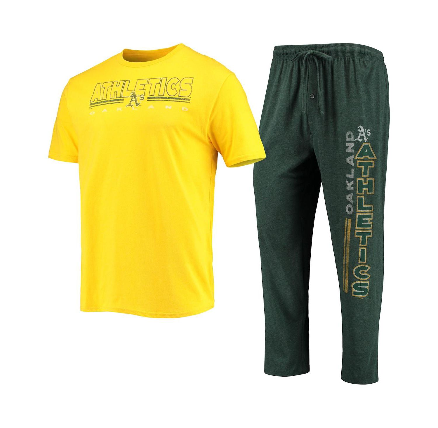 Men's Green, Gold Oakland Athletics Meter T-shirt and Pants Sleep Set