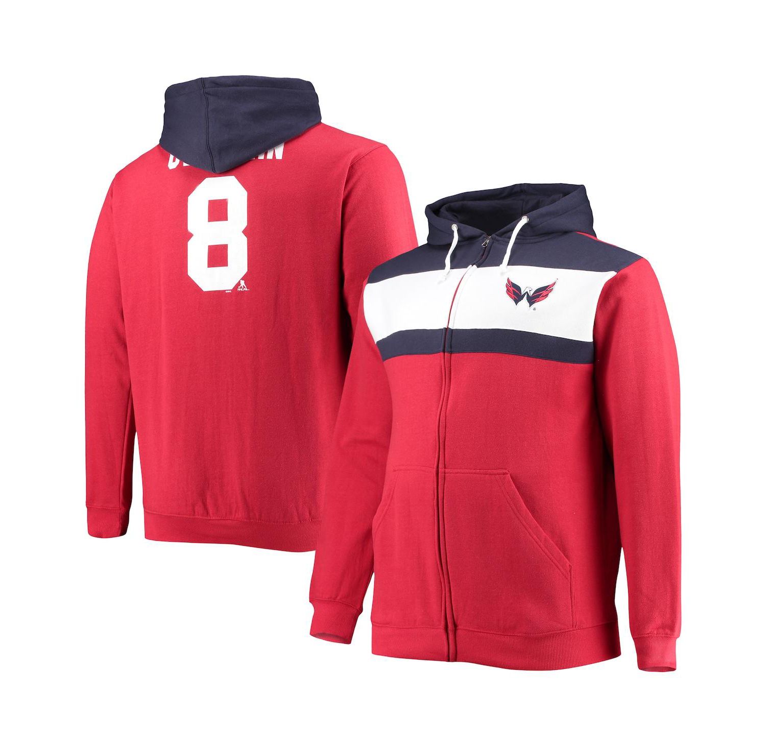 Men's Alexander Ovechkin Red Washington Capitals Big and Tall Colorblock Full-Zip Hoodie