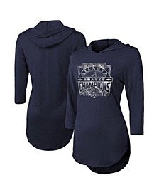 Women's Threads Navy Atlanta Braves 2021 World Series Champions Hilo 3/4-Sleeve Hoodie T-shirt