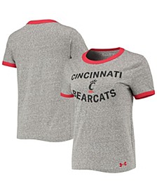 Women's Heathered Gray Cincinnati Bearcats Siro Slub Tri-Blend Ringer T-shirt