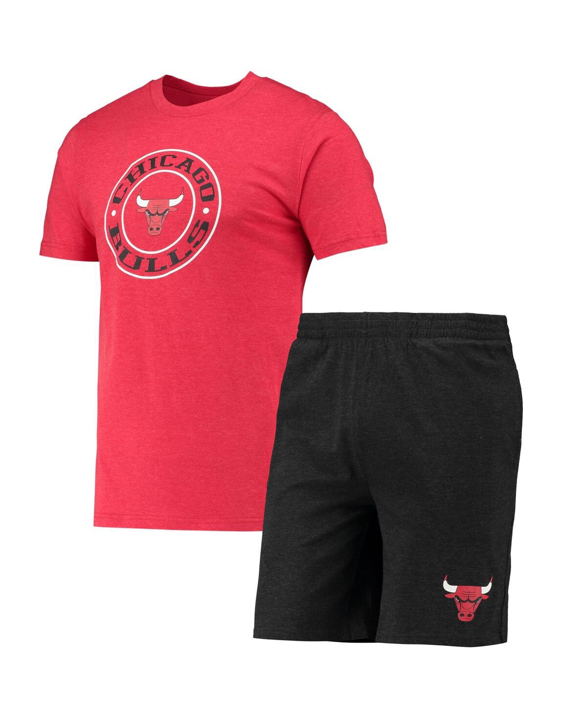 Concepts Sport Men's  Black, Red Chicago Bulls T-shirt And Shorts Sleep Set In Black,red