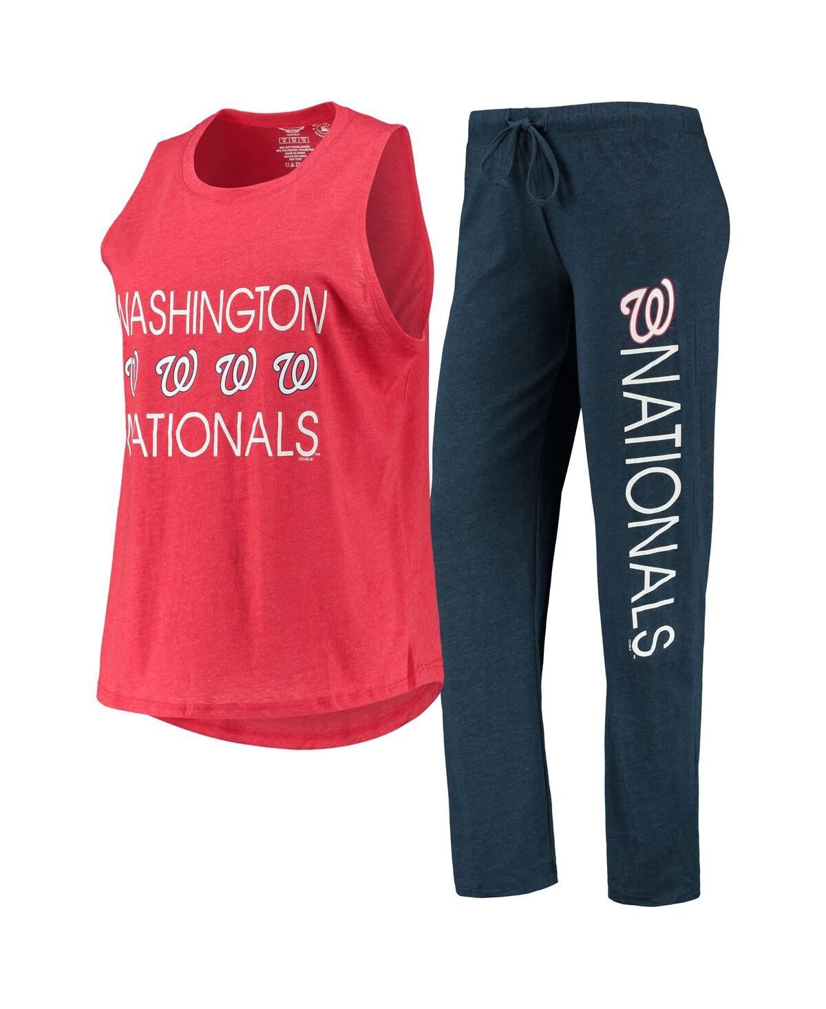 Concepts Sport Women's  Navy, Red Washington Nationals Meter Muscle Tank Top And Pants Sleep Set In Navy,red