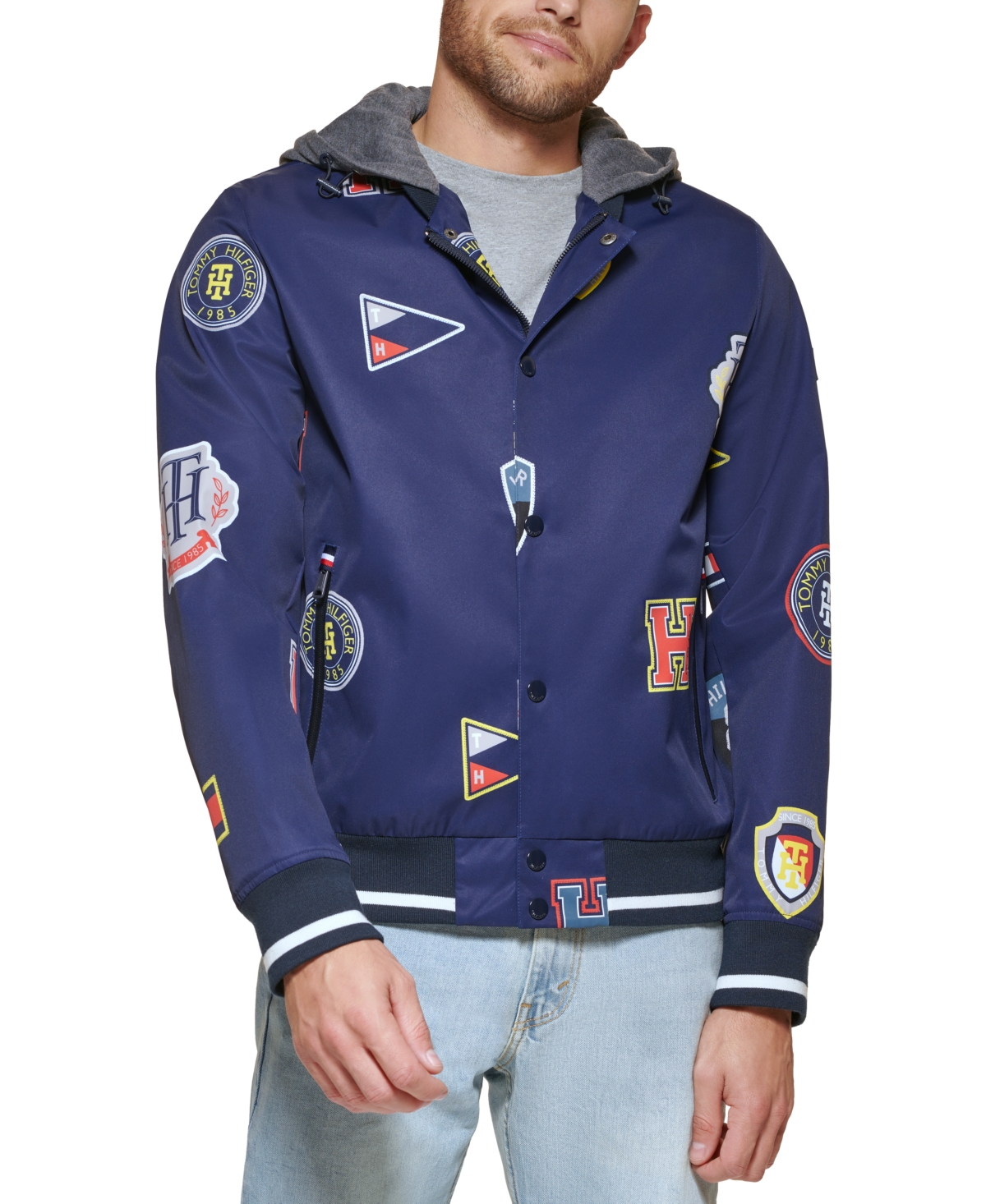 TOMMY HILFIGER MEN'S VARSITY REGULAR-FIT HOODED BOMBER JACKET