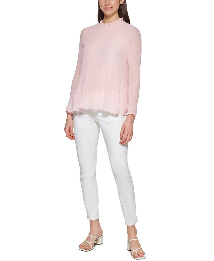 Calvin Klein Long Sleeve Pleated Chiffon Blouse Macy s
