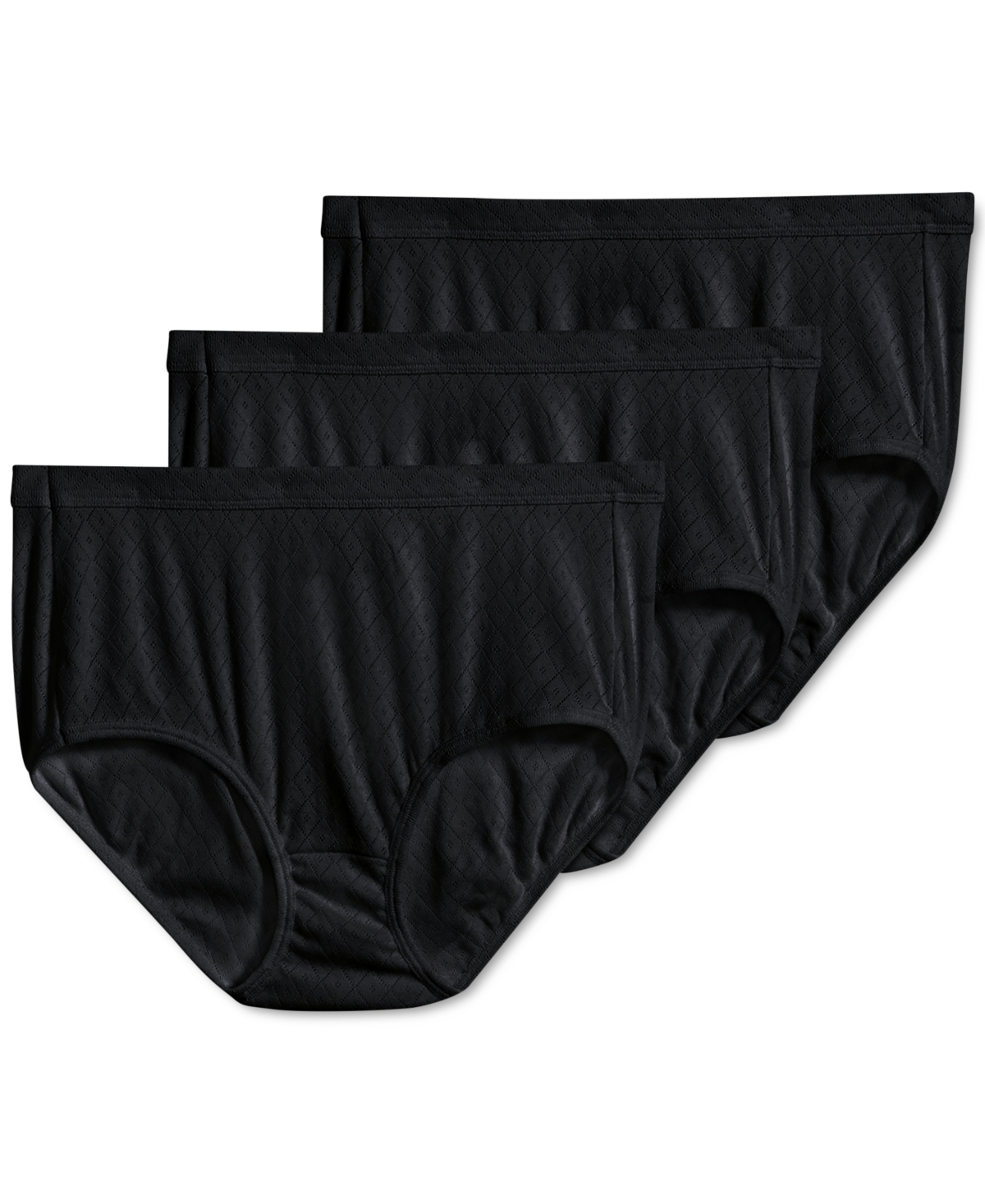 Jockey Elance Breathe Brief 3 Pack Underwear 1542, Extended Sizes In Black,black,black