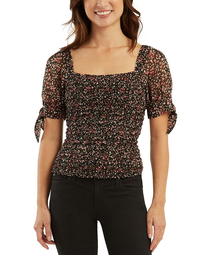 BCX Juniors' Smocked Floral-Print Top - Macy's