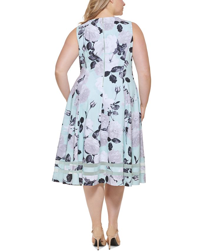 Calvin Klein Plus Size Floral-Print Illusion-Hem Dress - Macy's