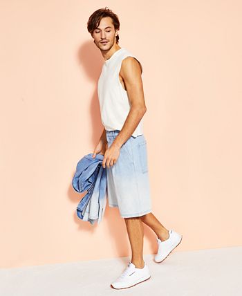 Mens pleated cheap denim shorts