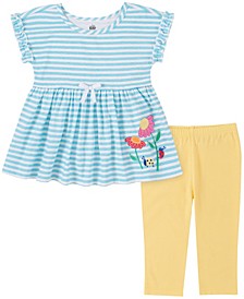 Little Girls Striped Fit and Flare Tunic and Capri Leggings Set, 2 Piece
