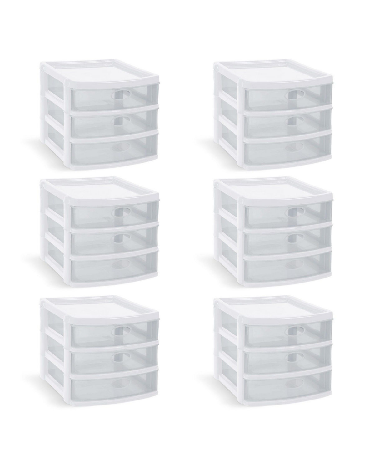 Mq 3-drawer Storage Unit With Clear Drawers, Pack Of 6 In White