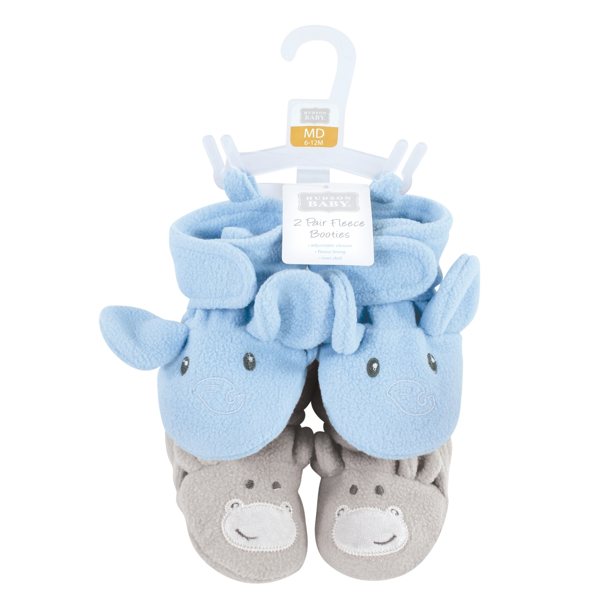 Hudson Baby Baby Boys Animal Fleece Booties 2-Pack, Navy Owl Fox