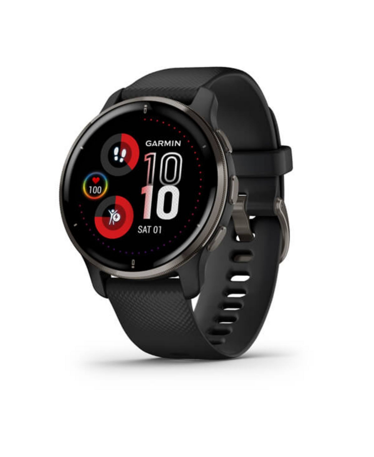 Garmin Unisex Venu 2 Slate Bezel with Black Silicone Band Smart Watch 43mm