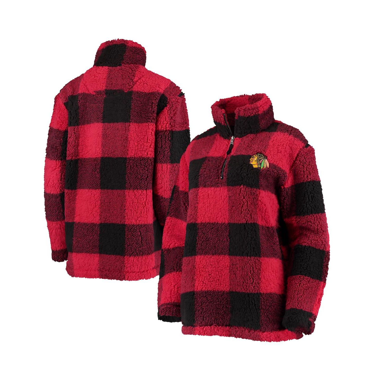 Женская куртка G-III 4Her by Carl Banks Red, Black Chicago Blackhawks Plaid Sherpa Quarter-Zip — фото 1