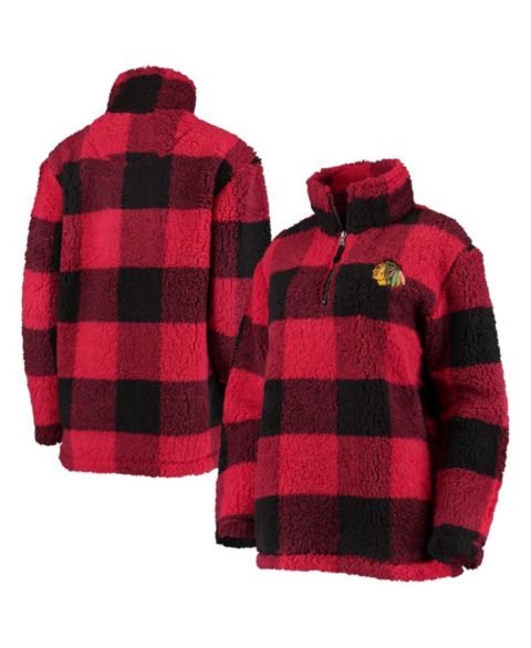 Женские куртки G-III 4Her by Carl Banks Women's Red, Black Chicago Blackhawks Plaid Sherpa Quarter-Zip Jacket