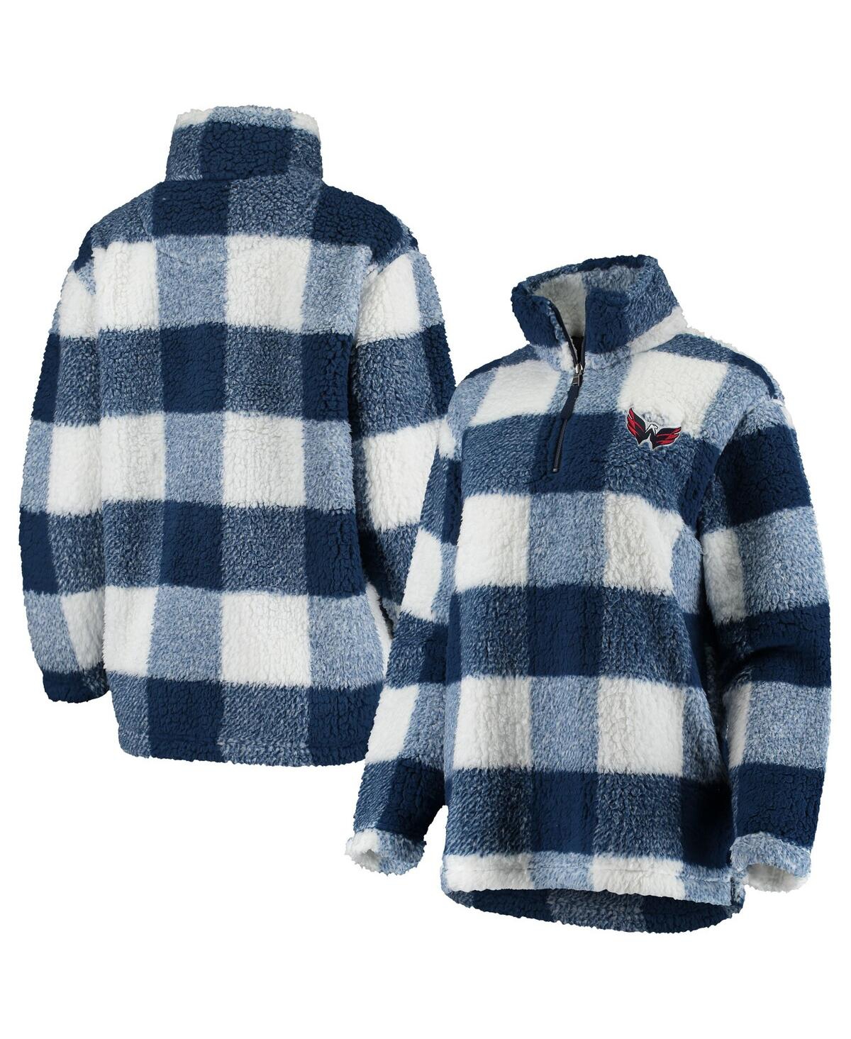 G-iii 4her By Carl Banks Women's  Navy, White Washington Capitals Plaid Sherpa Quarter-zip Jacket In Navy,white
