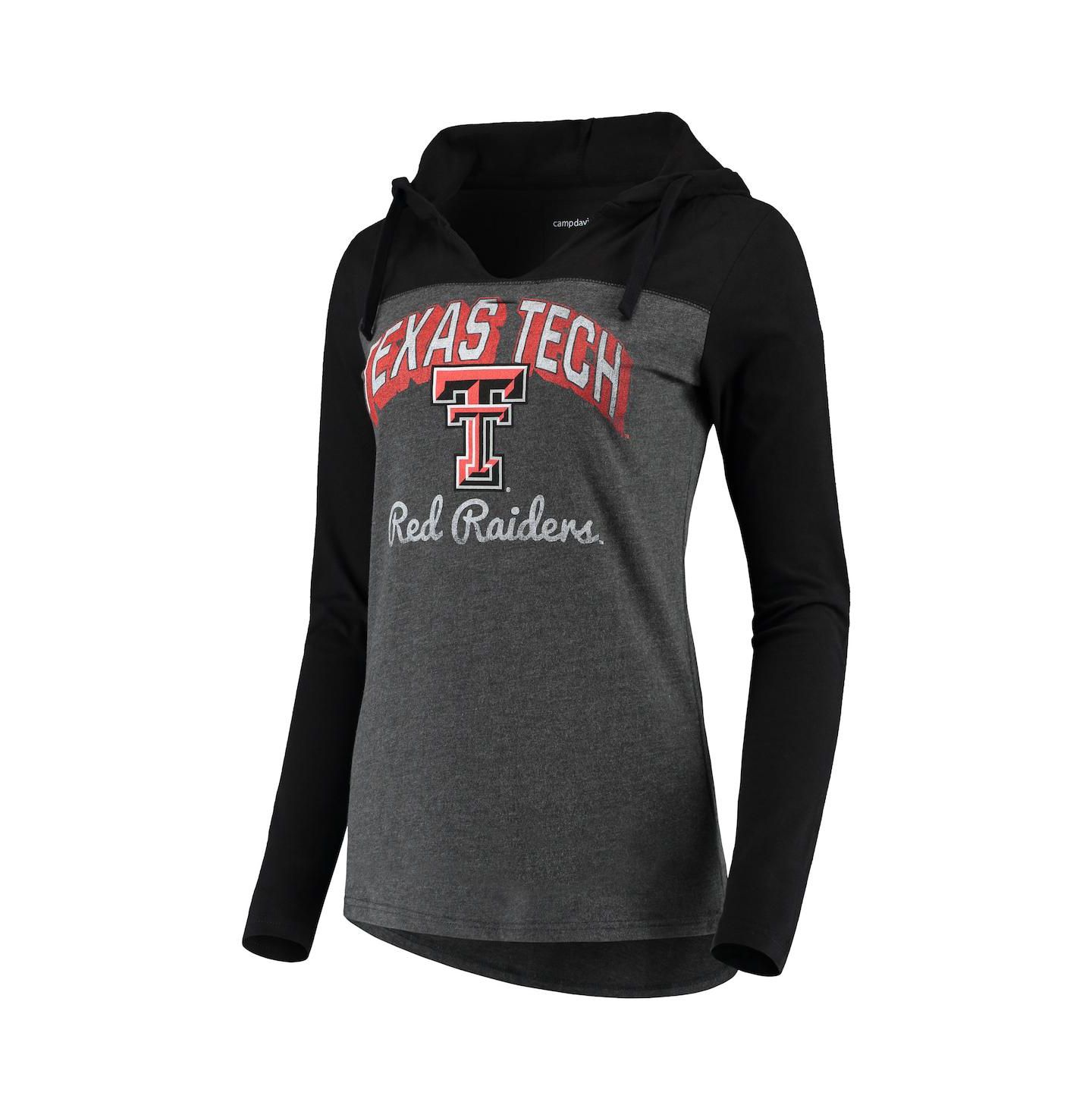 Женское худи Camp David Charcoal Texas Tech Red Raiders Knockout Color Block Long Sleeve V-Neck T-shirt — фото 3