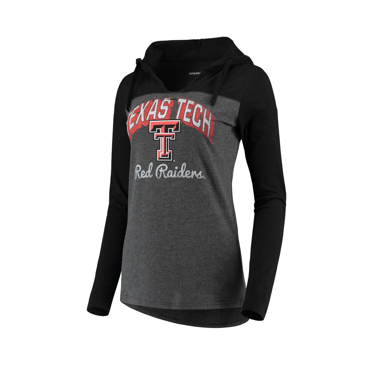 Women's Charcoal Texas Tech Red Raiders Knockout Color Block Long Sleeve V-Neck Hoodie T-shirt