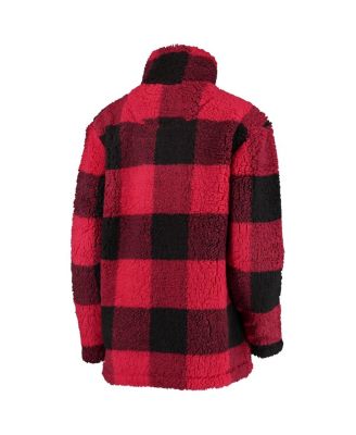 Women's Red, Black Chicago Blackhawks Plaid Sherpa Quarter-Zip Jacket
