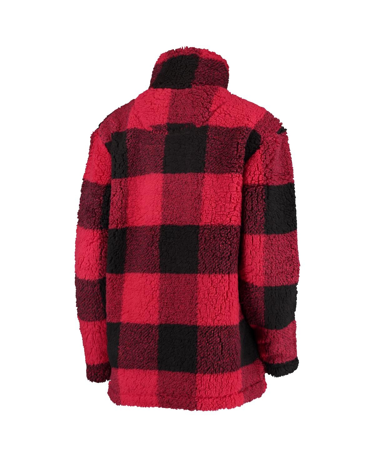 G-iii 4her By Carl Banks Women's  Red, Black Chicago Blackhawks Plaid Sherpa Quarter-zip Jacket In Red,black