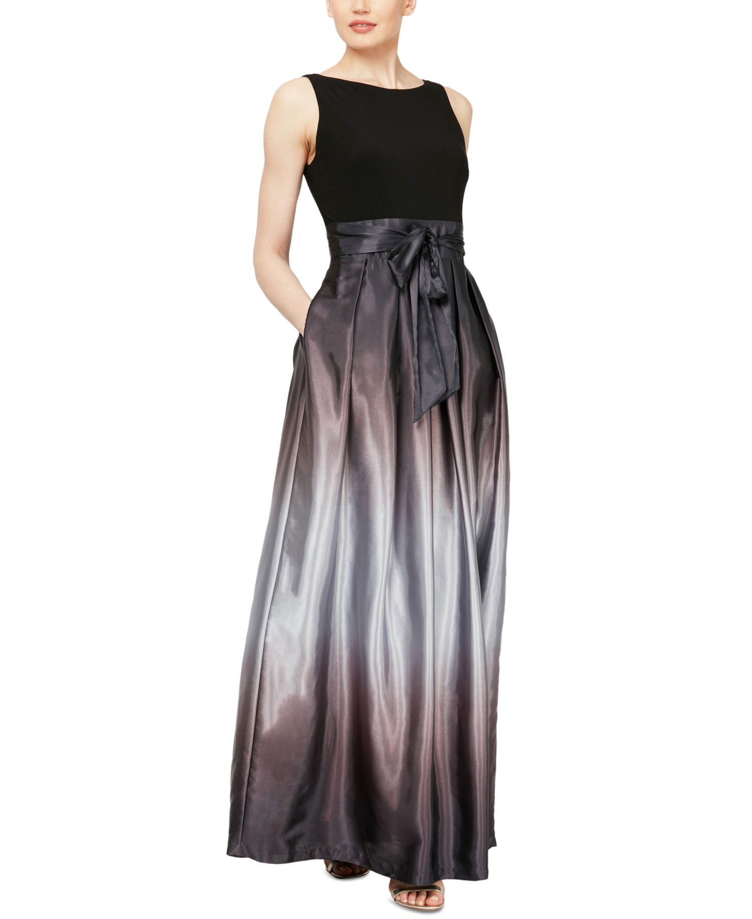 Petite Ombr&eacute; Satin Bow Sash Gown