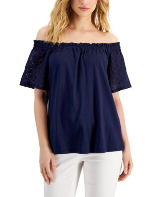 Charter Club - Women's Eyelet-Sleeve Off-The-Shoulder Top
