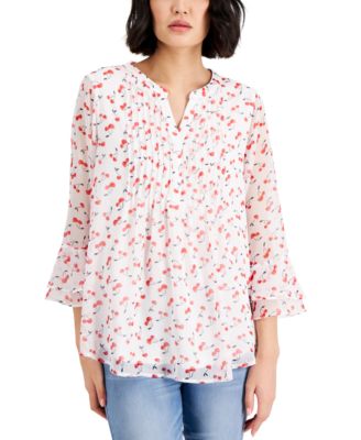 Charter Club Petite Printed Pintuck Top 