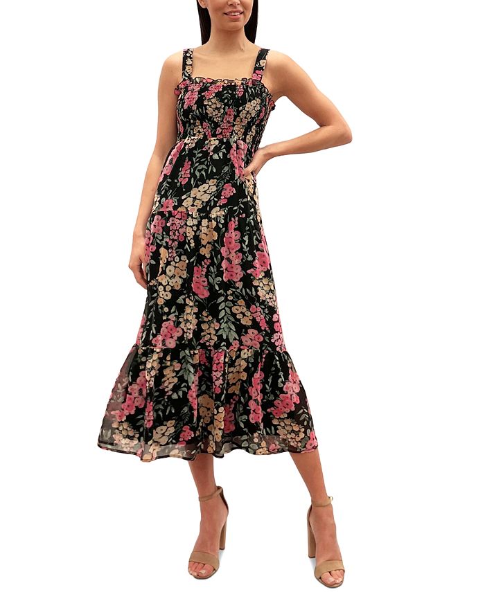 Sam Edelman Floral-Print Smocked Tiered Midi Dress - Macy's